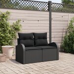 vidaXL Canapé de jardin 2 places avec coussins noirs en poly rotin