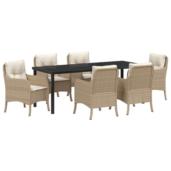 vidaXL 7 Pièces Ensemble de Salle à Manger de Jardin avec Coussins Beige Poly Rattan