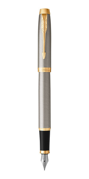 PARKER IM Stylo plume  métal brossé  plume moyenne  encre bleue  Coffret cadeau