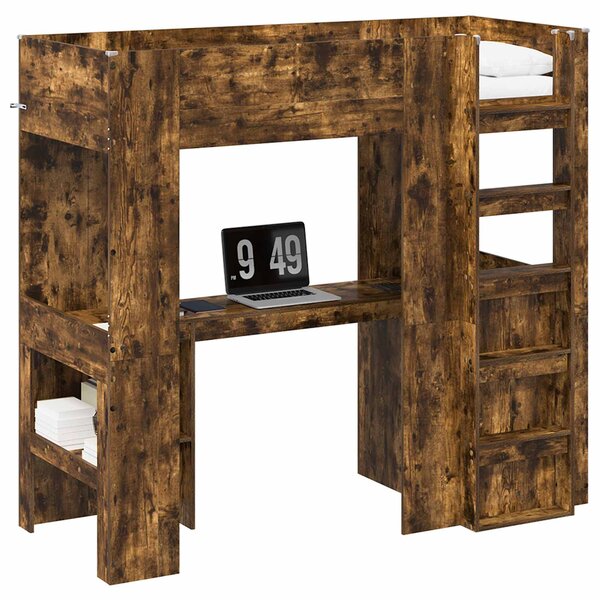 vidaXL Cadre de lit superposé avec bureau Chêne fumé 75 x 190 cm