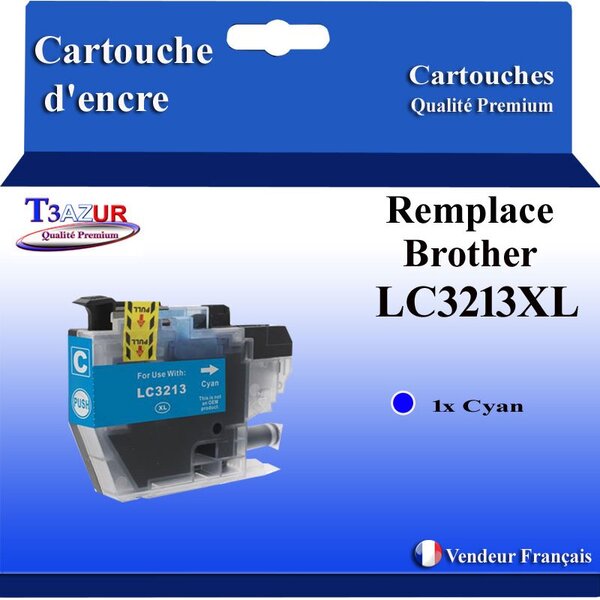 T3AZUR- Cartouche compatible avec Brother LC3213 XL Cyan pour Brother MFC-J491DW  MFC-J497DW  MFC-J890DW  MFC-J895DW