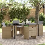 Ensemble de repas de jardin de 5 pièces avec coussins Mélange beige Poly Rattan