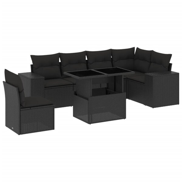 vidaXL Salon de jardin 7 Pièces avec coussins noir résine tressée