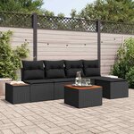 vidaXL Ensemble de canapé de jardin 6 Pièces Noir 184 x 62 x 85 cm