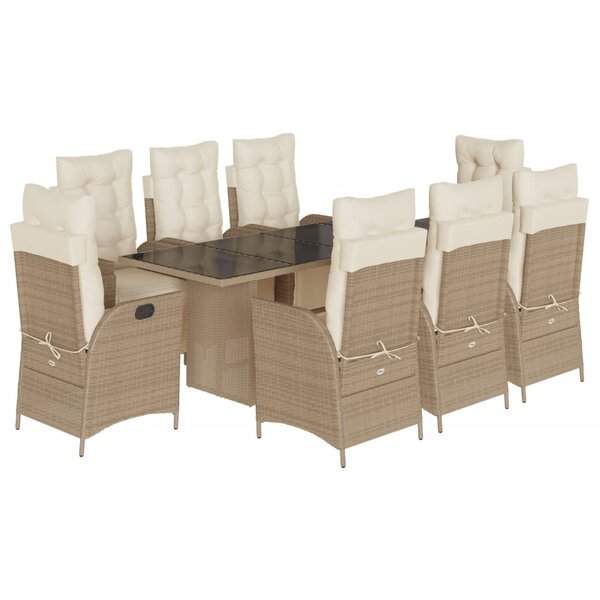 vidaXL Ensemble à manger de jardin et coussins 9 Pièces beige Poly rotin