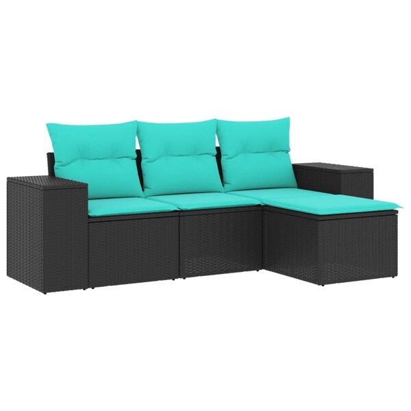 vidaXL Salon de jardin 4 Pièces avec coussins noir résine tressée