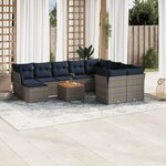 vidaXL Salon de jardin 11 Pièces avec coussins gris résine tressée
