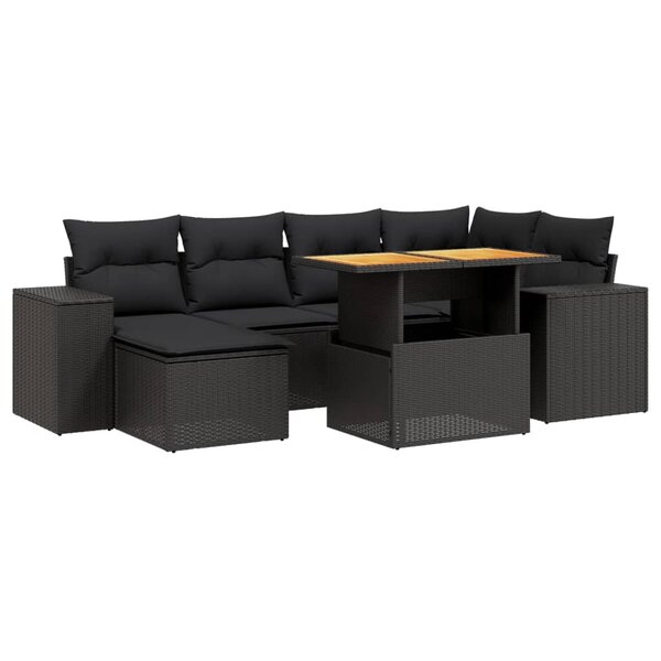 vidaXL Salon de jardin 7 Pièces avec coussins noir résine tressée