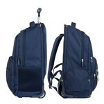 Sac à dos scolaire Milan Série 1918 25L avec trolley intégré et poignée métallique rétractable - 3 poches avant + 2 poches latérales - Taille 46 5x30x17cm - Couleur Bleu foncé