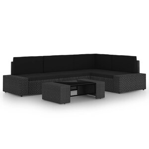 vidaXL Salon de jardin 5 Pièces avec coussins Noir Résine tressée