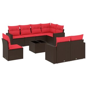 vidaXL Salon de jardin avec coussins 9 Pièces marron résine tressée