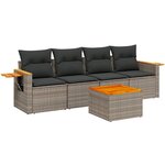 vidaXL Salon de jardin 5 Pièces avec coussins gris résine tressée