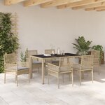 Ensemble de salle à manger de jardin 7 pièces avec coussins en beige en poly rotin