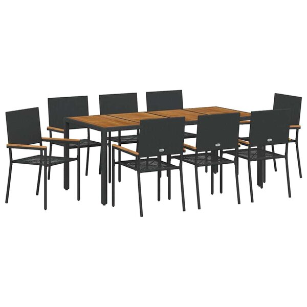 vidaXL Ensemble de dîner de jardin 9 Pièces Noir  Marron 190 x 90 x 75 cm