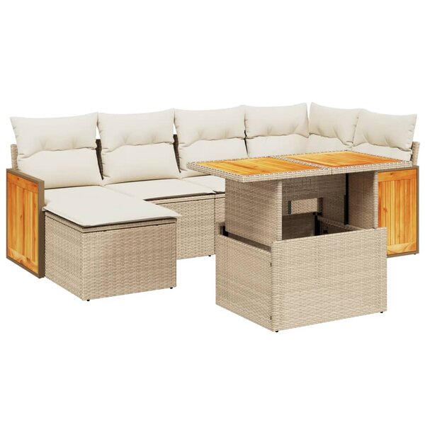 vidaXL Salon de jardin avec coussins 7 Pièces beige résine tressée