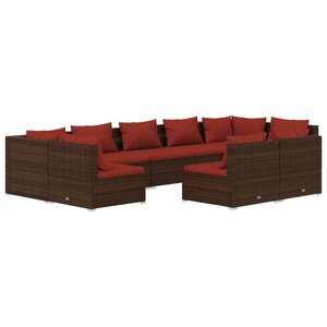 Salon de jardin meuble d'extérieur ensemble de mobilier 9 pièces avec coussins marron résine tressée 02_0018053
