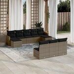 vidaXL Salon de jardin avec coussins 10 Pièces gris résine tressée