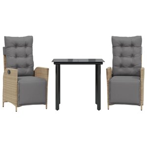 vidaXL Ensemble à manger de jardin et coussins 3 Pièces mélange beige