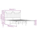 vidaXL Cadre de lit métal sans matelas avec tête de lit noir 140x190cm
