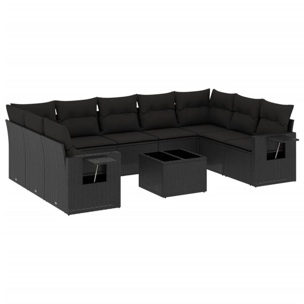 vidaXL Salon de jardin 10 Pièces avec coussins noir résine tressée