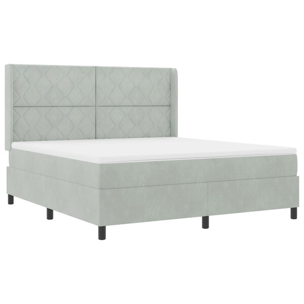 Lit Box Spring vidaXL avec Matelas et Lumière LED Gris clair 180x200 cm Velours