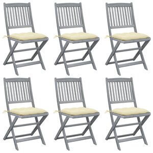 vidaXL Chaises pliables d'extérieur lot de 6 et coussins Bois d'acacia