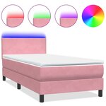 vidaXL Sommier à lattes de lit avec matelas et LED rose 100x220 cm velours