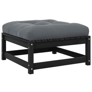 vidaXL Repose-pied de jardin avec coussin Noir Bois de pin massif