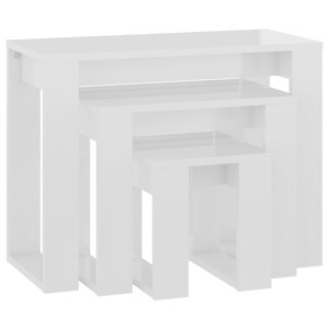 vidaXL Tables gigognes 3 Pièces Blanc brillant Bois d'ingénierie