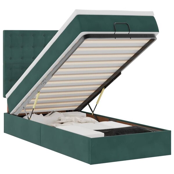 vidaXL Cadre de lit ottoman avec matelas vert foncé 100x200 cm velours