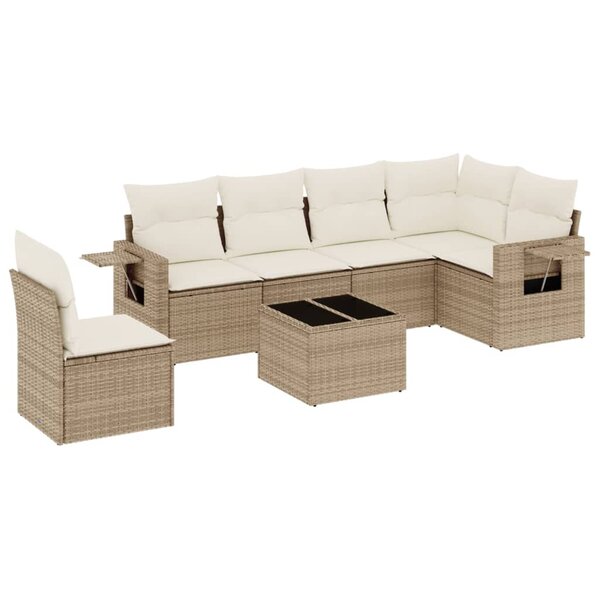 vidaXL Salon de jardin avec coussins 7 Pièces beige résine tressée