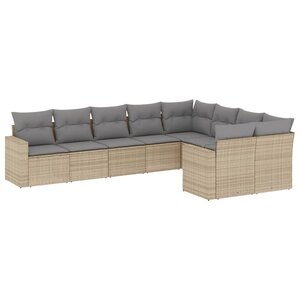 vidaXL Salon de jardin avec coussins 9 Pièces beige résine tressée