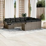 vidaXL Salon de jardin 11 Pièces avec coussins gris résine tressée