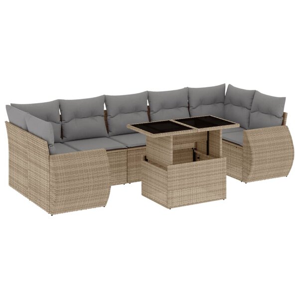 vidaXL Salon de jardin avec coussins 8 Pièces beige résine tressée