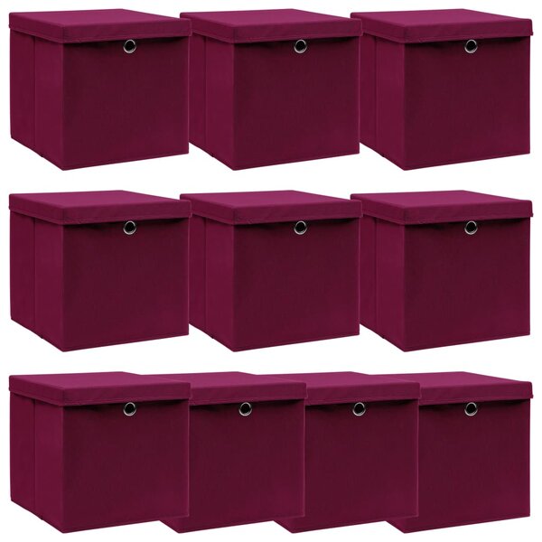 vidaXL Boîtes de rangement 10 Pièces Rouge foncé 32x32x32 cm Tissu