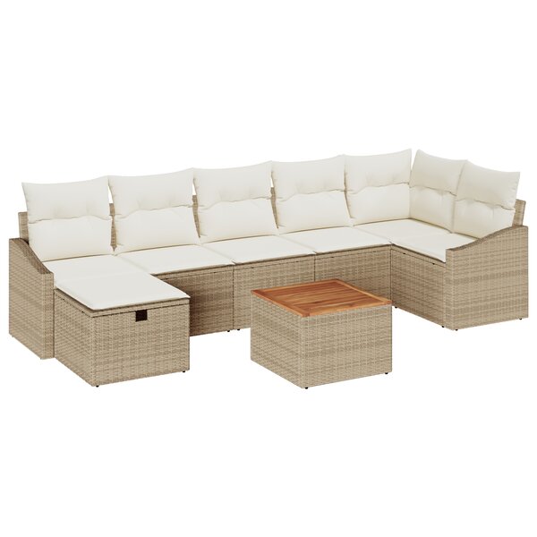 vidaXL Ensemble de Canapé de Jardin de 8 Pièces avec Coussins Beige en Poly Rattan