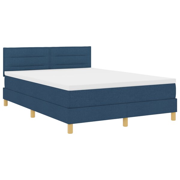vidaXL Lit Box Spring avec Matelas & Lumière LED Bleu 140x200 cm Tissu