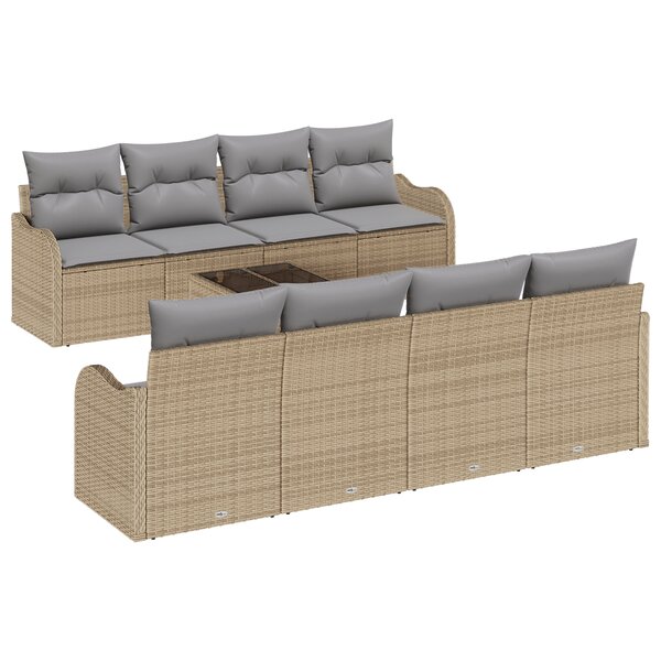 Set de 9 Pièces de Canapés de Jardin vidaXL avec Coussins Beige en Rattan Poly
