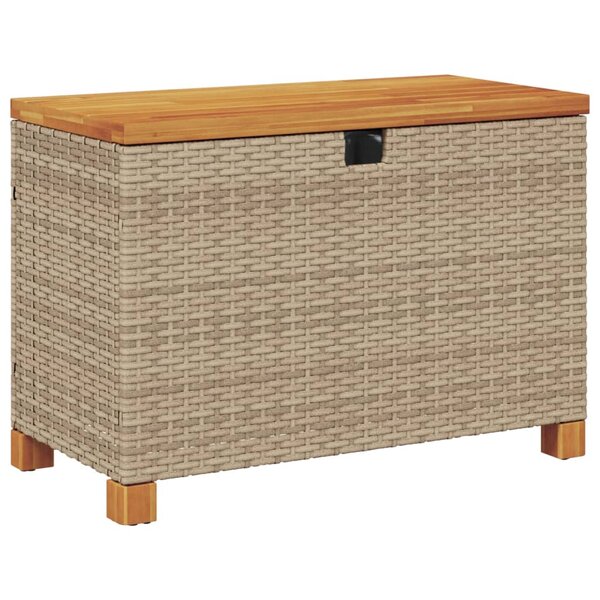 vidaXL Boîte de rangement de jardin beige résine tressée bois d'acacia