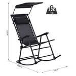 Fauteuil à bascule rocking chair pliable de jardin dim. 105L x 64l x 125H cm tétière + pare-soleil inclus acier époxy textilène noir