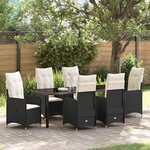 vidaXL Ensemble de Salle à Manger de Jardin 7 pièces avec Coussins en Rattan Synthétique Noir