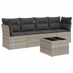 vidaXL Salon de jardin 5 Pièces avec coussins gris clair résine tressée