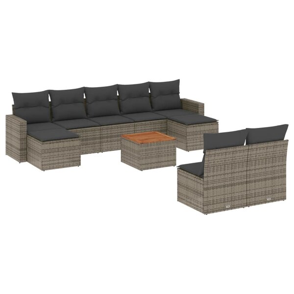 vidaXL Salon de jardin avec coussins 10 Pièces gris résine tressée