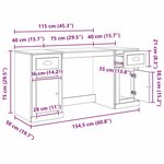 vidaXL Bureau avec armoire avec tiroir Bois Ancien 154 5 x 50 x 75 cm