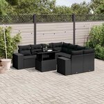 vidaXL Salon de jardin 9 Pièces avec coussins noir résine tressée