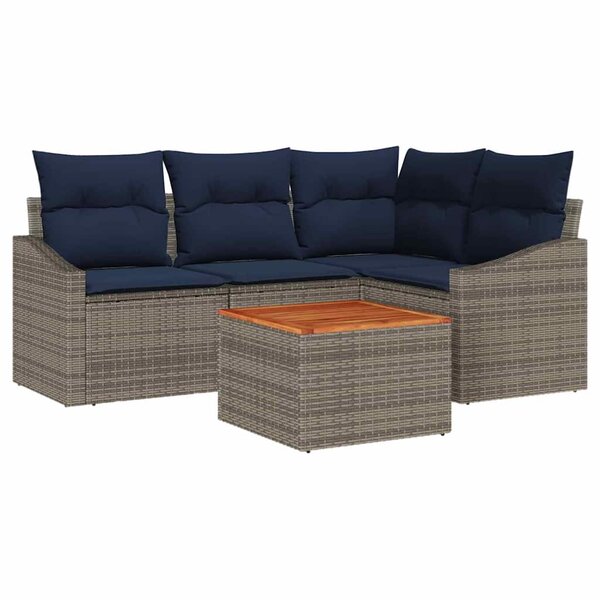 vidaXL Ensemble de canapé de jardin 5 Pièces Gris et bleu marine