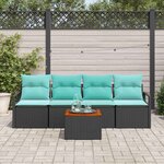 vidaXL Ensemble de canapé de jardin avec coussin 5 Pièces Noir Poly rotin