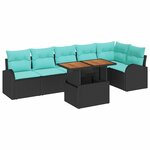 vidaXL Ensemble de canapé de jardin 7 Pièces Noir Poly rotin