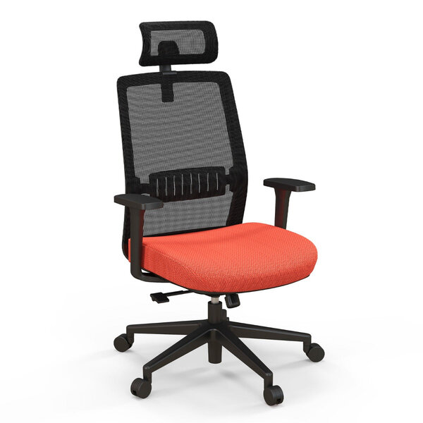 Chaise de bureau ergonomique réglable en hauteur 60 x 65 x 116-126 cm avec support lombaire et appui-tête moderne en polyester noir orange 20_0020939