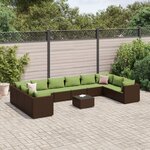 vidaXL Salon de jardin 11 Pièces avec coussins marron résine tressée